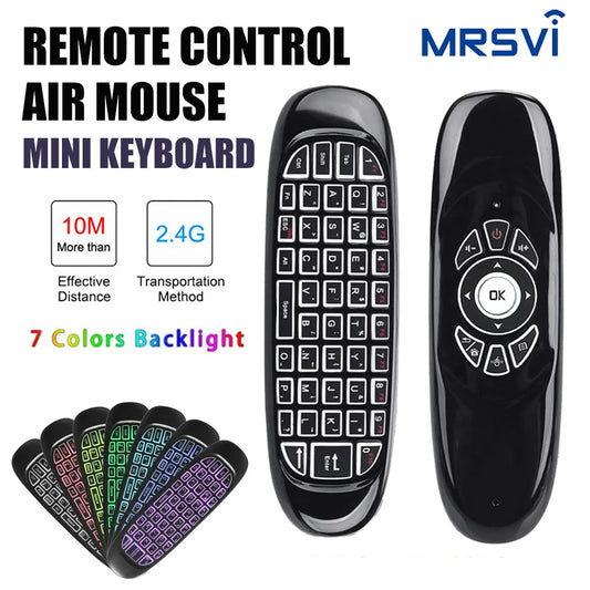 C120 Air Mouse 2.4G RF Smart Fjärrkontroll 7 Färg Bakgrundsbelysning Engelsk Trådlöst tangentbord för Android Smart TV Box