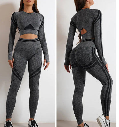 Women's Seamless Yoga Set with High Waist Leggings and Long Sleeve Top