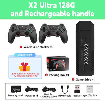 X2 Ultra Video Game Stick-konsol eller ENDAST 2,4G dubbel trådlös handkontroll 4K HD30000 Spel 128G Retrospel Julklapp