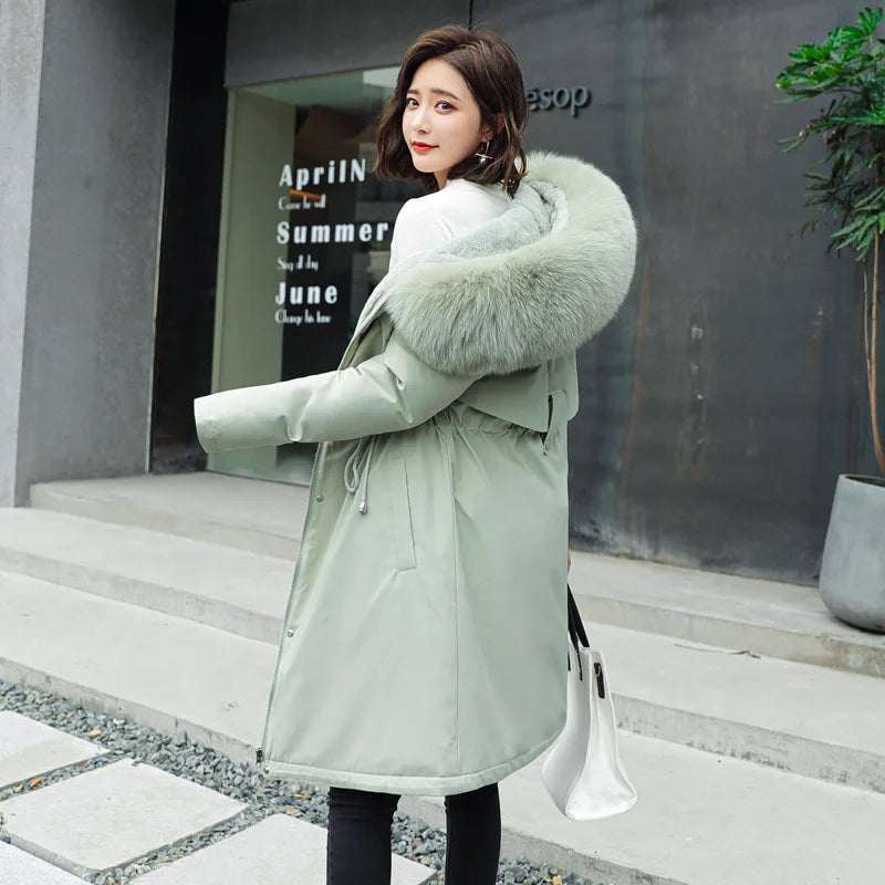 Long Hooded Parka with Wool Liner and Fur Collar Thick and Warm