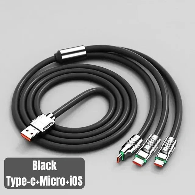 3 i 1 120W 6A Snabbladdning Typ C-kabel Micro USB för iPhone Laddningskabel för Samsung Huawei Xiaomi Telefonladdare USB-kabel