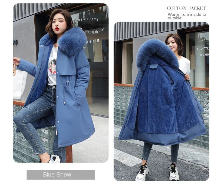 Long Hooded Parka with Wool Liner and Fur Collar Thick and Warm