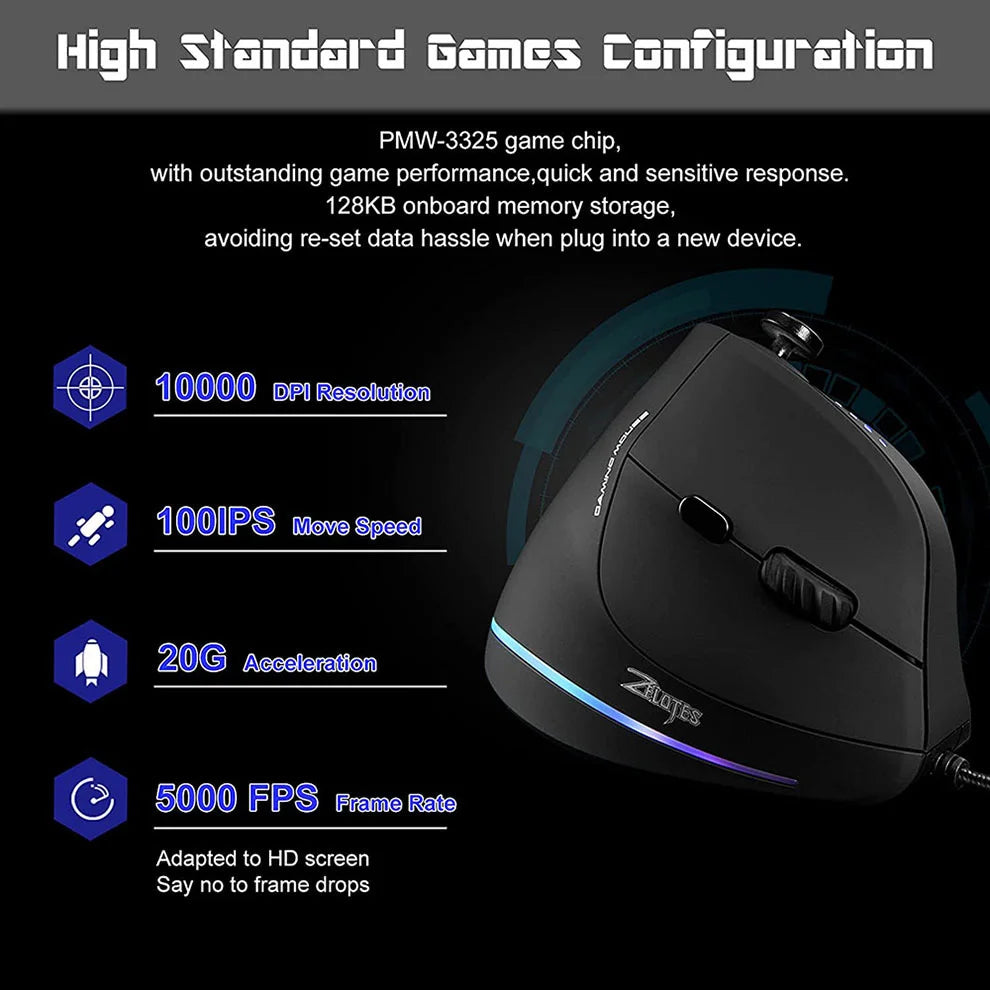 Sna Vertical Gaming Mouse Wired RGB Ergonomic Mouse