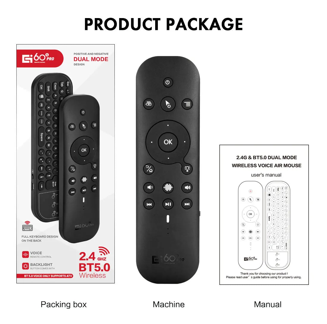 Ny G60S Pro BT trådlös röstfjärrkontroll 2.4G BT5.0 Dual Mode Air Mouse IR-inlärning med bakgrundsbelyst ljus för Android TV Box