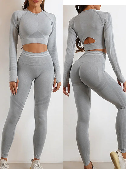 Women's Seamless Yoga Set with High Waist Leggings and Long Sleeve Top