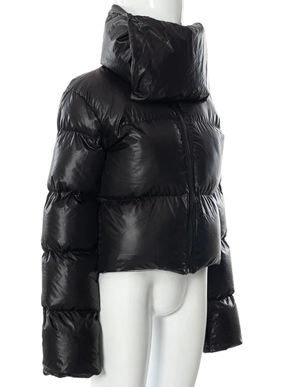 Women's Black Premium Down Jacket with Snap Collar