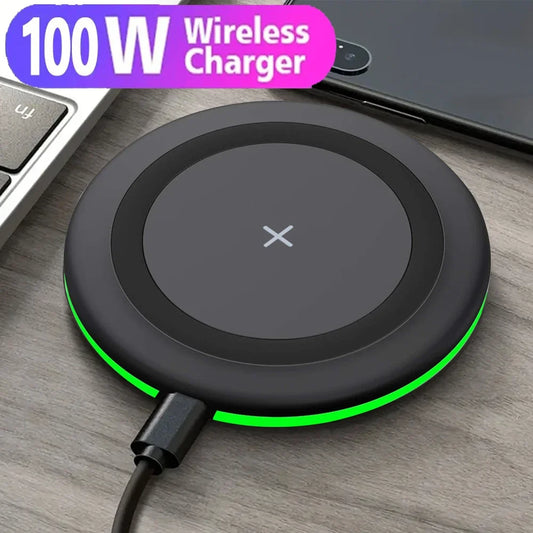 100W Wireless Charger Pad For iPhone 14 13 12 15 Pro XS Max Induction Fast Wireless Charging Station For Samsung Xiaomi Huawei