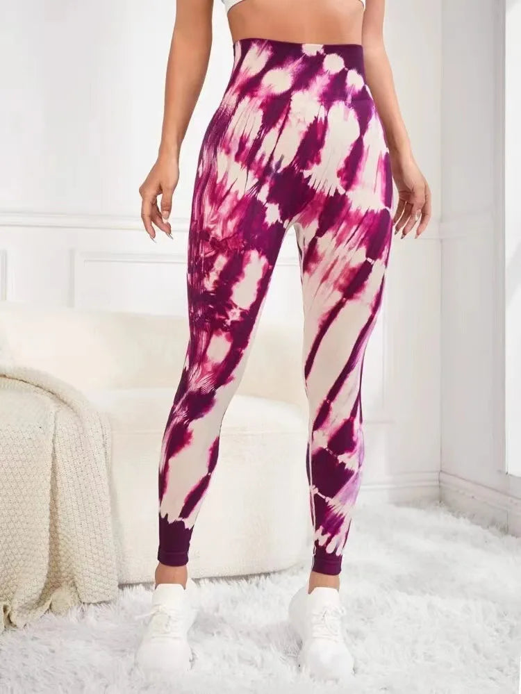 Kvinnors hög midja Tie-Dye Yoga Leggings med hög elasticitet