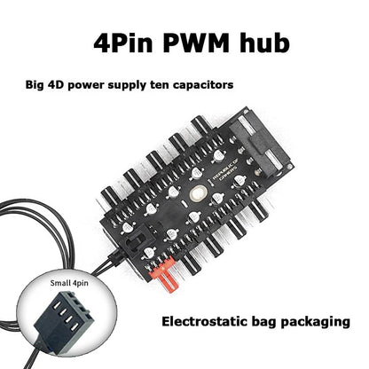 TEUCER PC Kylarfläkt HUB 1 till 10 12V 4 Pin PWM Splitter Extension Supply Socket Concentrator