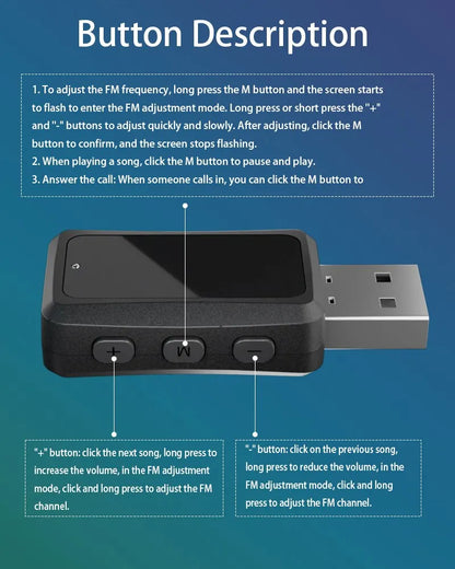 Bil Bluetooth 5.3 Sändare Mottagare Handsfree Ring Mini USB Power Car Kit Auto Stereo Trådlös Ljud Adapter För Bil Fm Radio