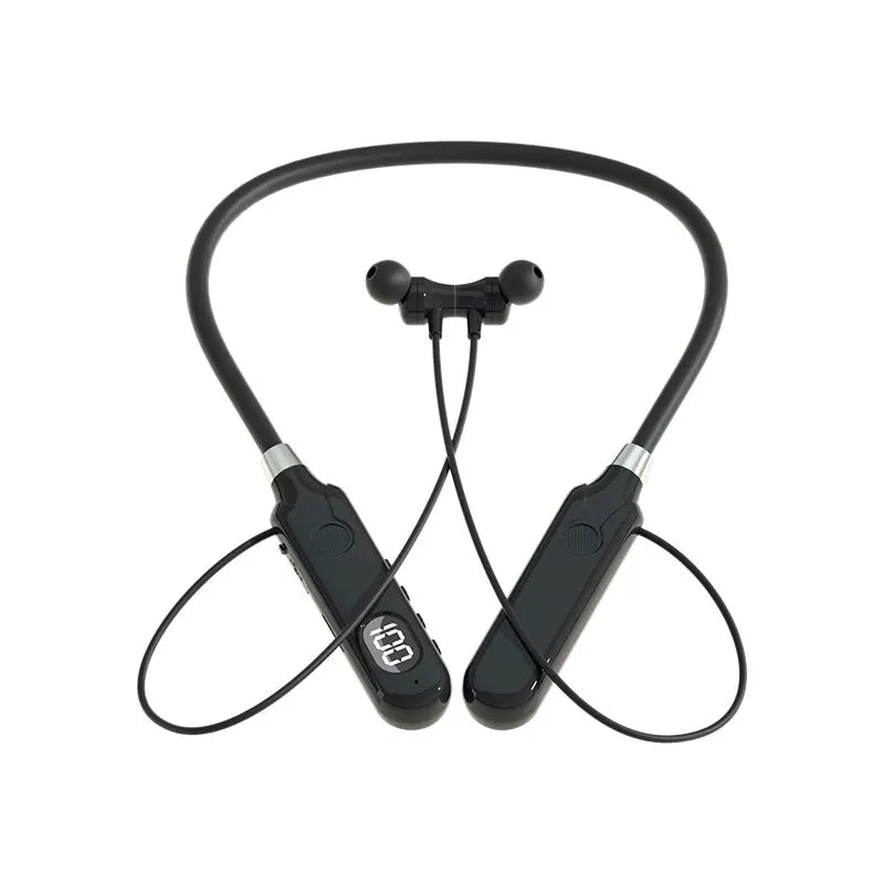 BT-12 Wireless Bluetooth Earphones Headphones Neckband Outdoor Sports Headset with Display Touch Control Earbuds for Music