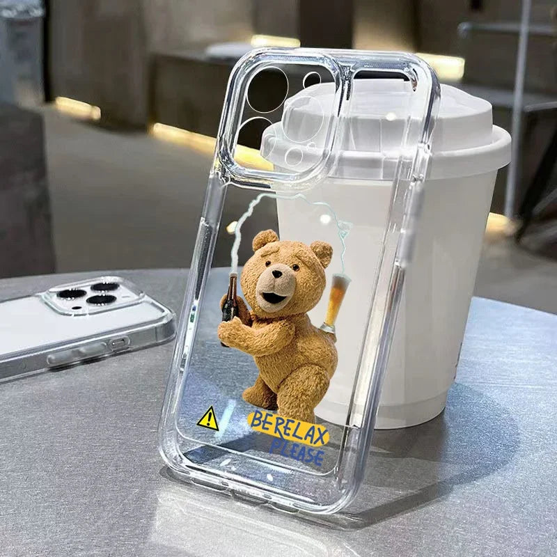 Teddy Bear Par Cartoon Telefonfodral för iPhone-modeller, mjukt genomskinligt stötsäkert bakstycke