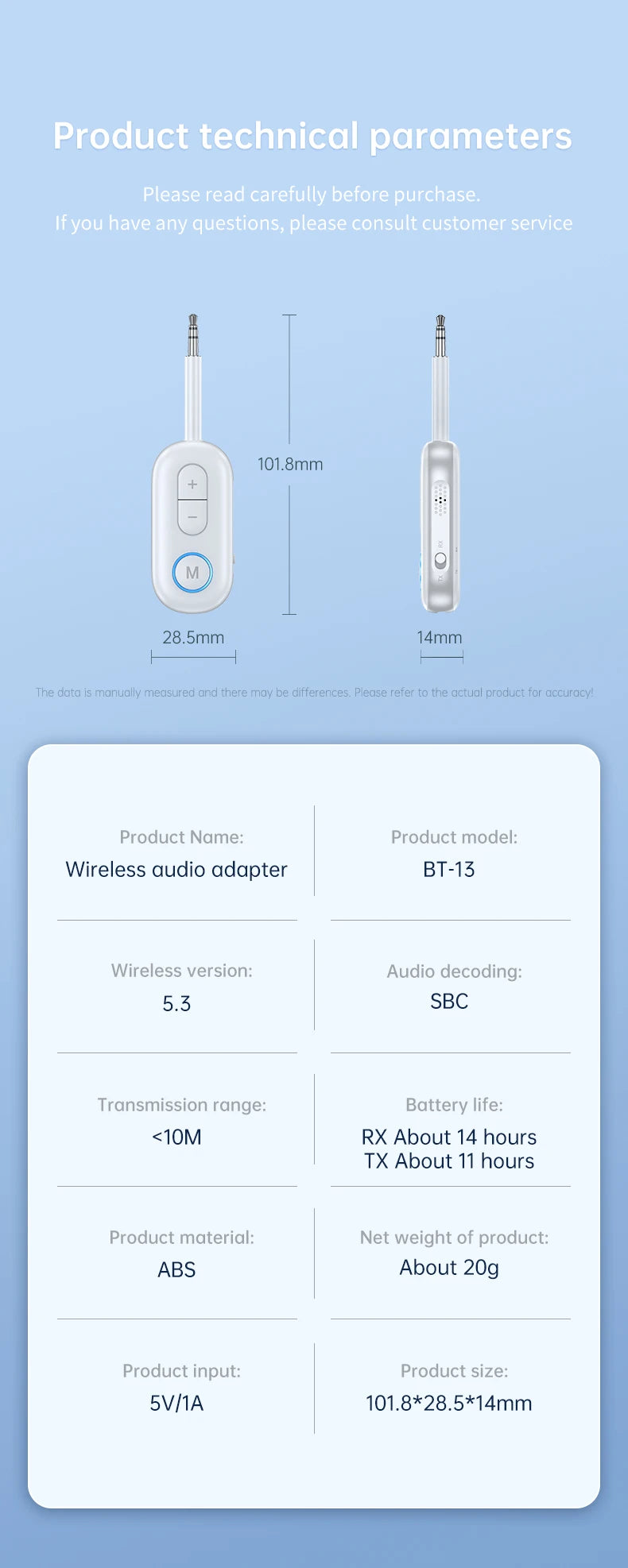 Bluetooth 5.3 Audio Transmitter Receiver 3.5MM AUX Hifi Stereo Music Wireless Adapter With Mic For Car Airplane TV PC Headphone