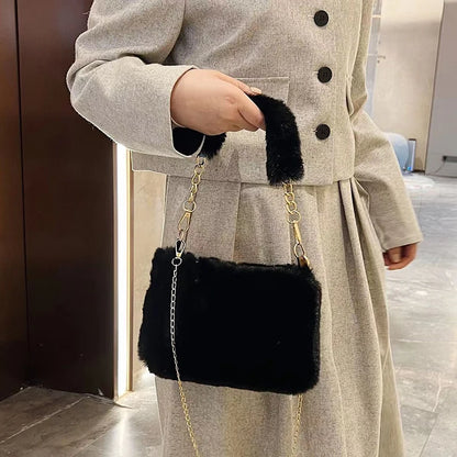 Fashion Winter Handbags: Soft Plush Clutch, Shoulder Crossbody Messenger