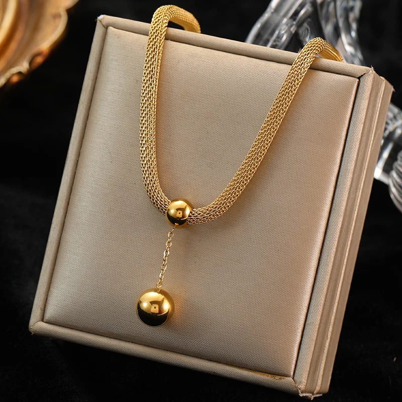 EILIECK 316L Stainless Steel 18K Gold Plated Bead Pendant Necklace Earrings Jewelry Set For Women Waterproof Fashion Jewelry