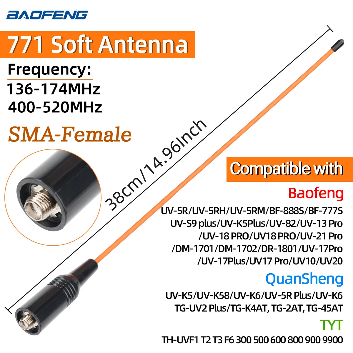 ABBREE Walkie Talkie Antenn SMA Kvinna Man VHF UHF Band Tri-Band GMRS för BaoFeng UV-5R BF-888S Quansheng UV-K5 K6 Skinka Radio