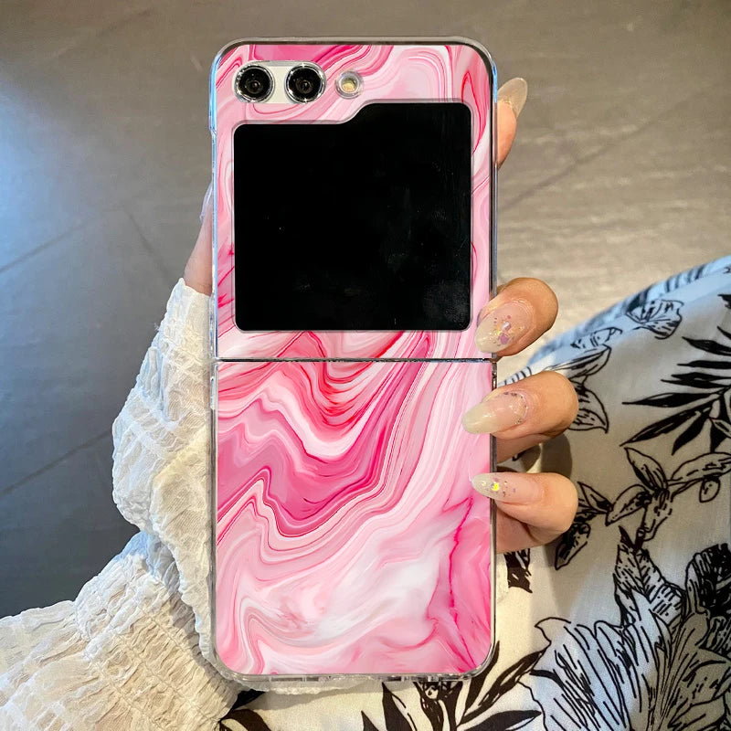 Marble Pattern Transparent Phone Case with Clear Hard Folding Cover for Samsung Galaxy Z Flip Models