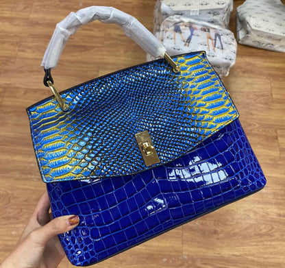 Luxury Leather Handbag: Designer Brand, Crocodile Print, Fashion Trend