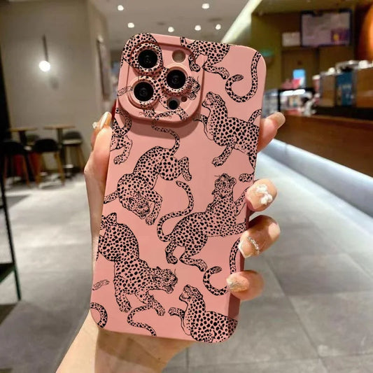 Case For iPhone 15 14 13 12 11 Pro Max XS X XR Pink Leopard Print Pattern Phone Cover For iPhone 7 8 Plus 15 14 SE 2022 SE3 Case