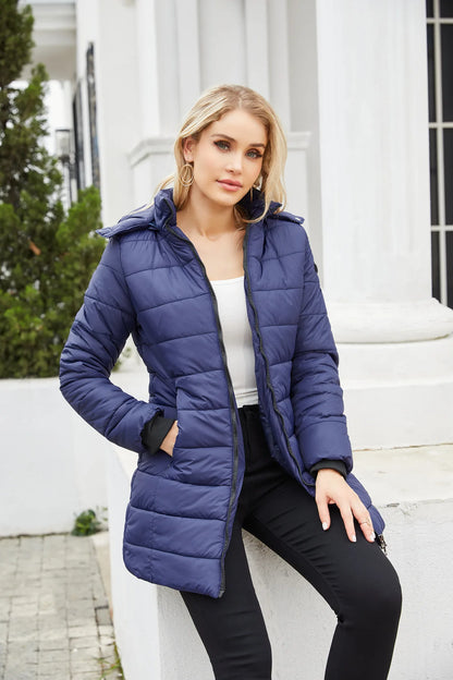 Long Quilted Puffer Jacket for Women in Bold Colors