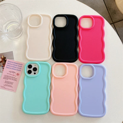 Wave Side Liquid Silicone Phone Case For iPhone 11 12 13 14 15 Pro Max Mini Xs X XR 6 6s 7 8 Plus SE Cream Soft Cover Fundas