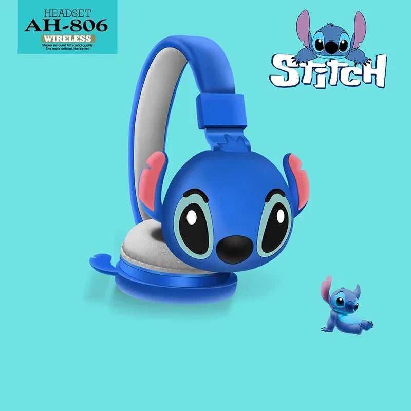 Nya Disney Stitch trådlösa Bluetooth-hörlurar AH-806 HIFI Stereoljud Fällbara headset med mikrofon Anime Cartoon Barnpresent