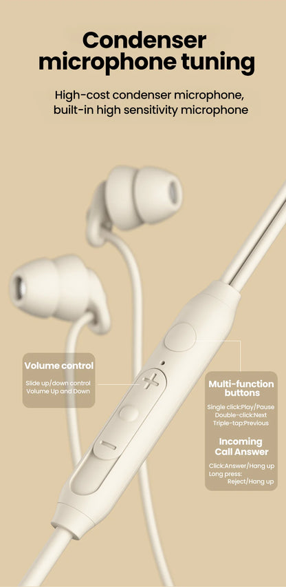 Mjuka silikonhörlurar Handsfree med kabel typ C 3,5 mm jack-hörlurar In-ear Sleep-headset med inbyggd mikrofonkontroll