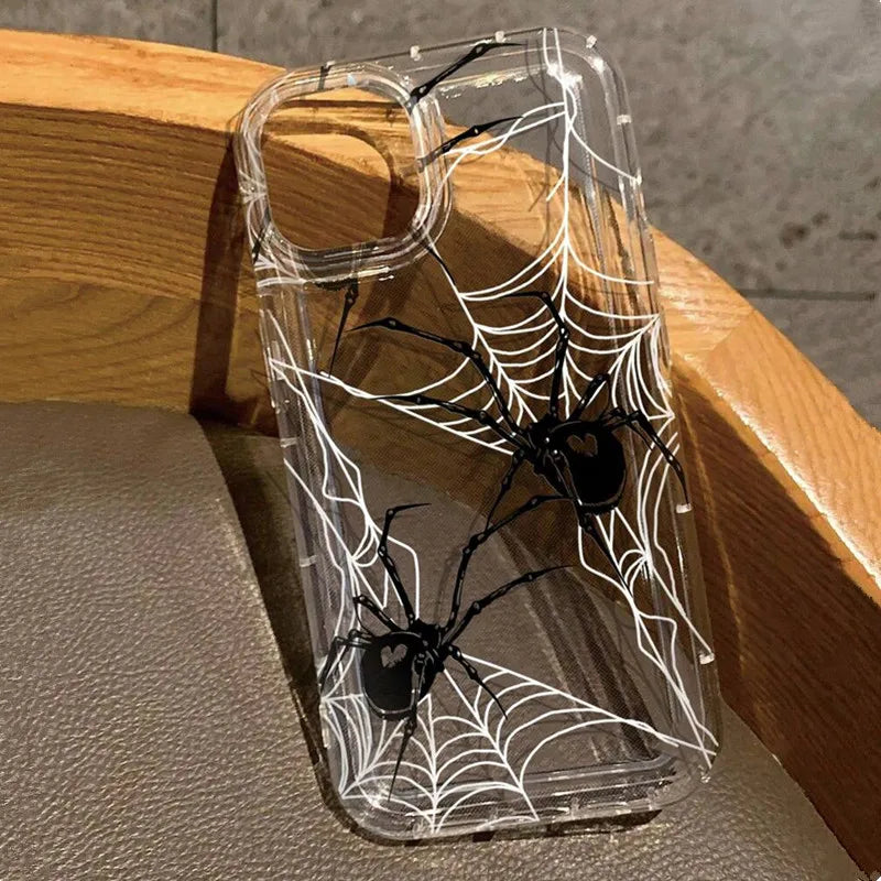 Black Spider Web Soft Phone Case For iPhone 13 11 12 14 15 16 Pro Max XR X XS Max 7 8 15 Plus SE 3 Shockproof Transparent Cover