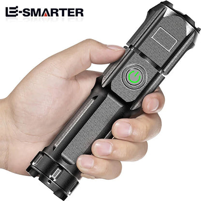 Telescopic Zoom Tactical Flashlights Rechargeable LED Torch 4 Lighting Modes Long-Range Waterproof Camping Fishing Flashlight