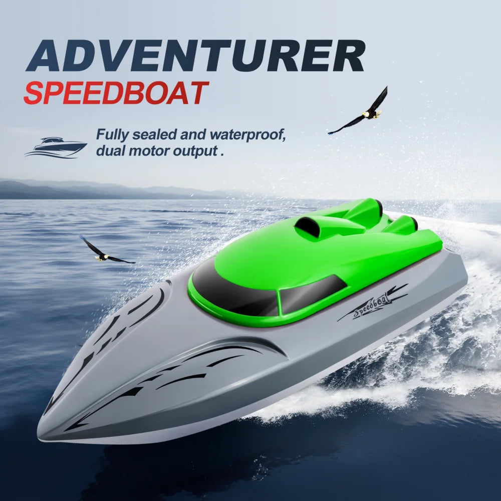 RC Båt Dubbelmotor Fjärrkontroll Racing Speedboat 2,4Ghz Båt Anti-kollisionsfartyg Vattentät leksakstävling Spel Barnpresent