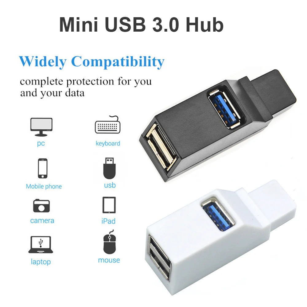 USB 3.0 HUB Adapter Extender Mini Splitter Box 1 till 3 portar Höghastighets USB 2.0 För PC Laptop U Diskkortläsare