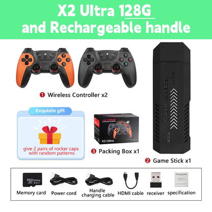 X2 Ultra Video Game Stick-konsol eller ENDAST 2,4G dubbel trådlös handkontroll 4K HD30000 Spel 128G Retrospel Julklapp