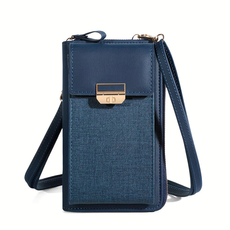 Trendig axelväska för mobiltelefoner för kvinnor – Låsdesign, Simple Line Small Square Messenger Bag