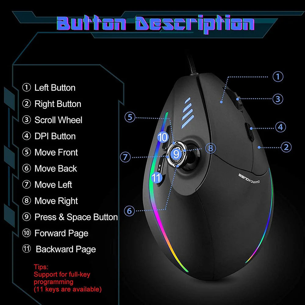 Sna Vertikal Spelmus Trådbunden RGB Ergonomisk Mus