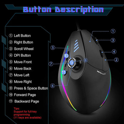 Sna Vertikal Spelmus Trådbunden RGB Ergonomisk Mus