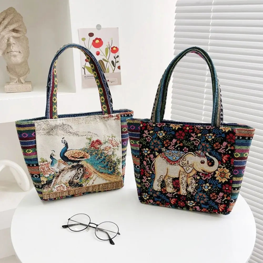 Animal Ethnic Style Handbag Trendy Peacock Embroidery Elephant Handbag Rabbit Canvas Women Shoulder Bags Women