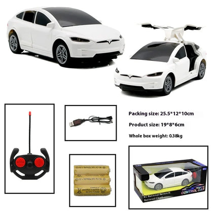 Tesla RC Car – 4-Channel Drift Remote Control Car with Lights and Simulation Double Doors, Plastic Model, Kids' Toy Gift