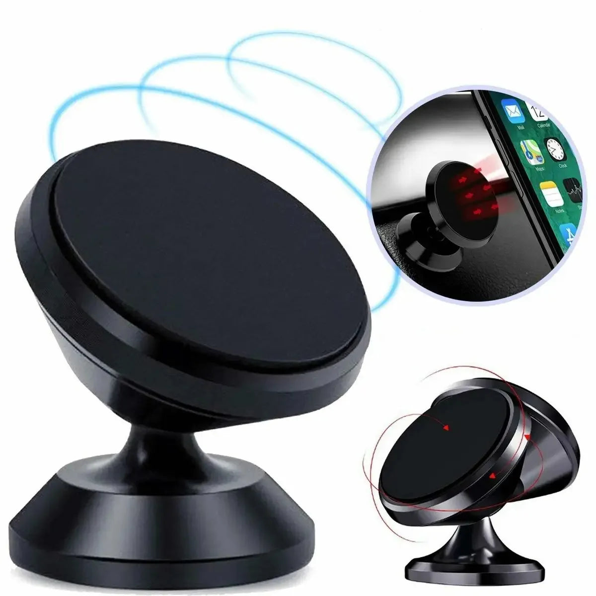 Magnetic Car Phone Holder with Dashboard or Wall Mount for iPhone, Samsung, and Xiaomi