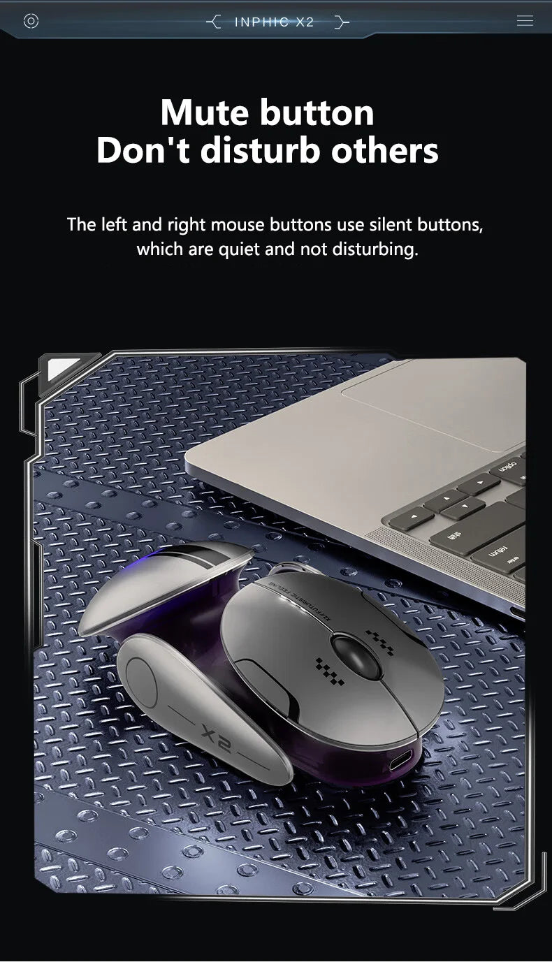 Inp X2 Silent Bluetooth Mouse Metal Base Rechargeable Wireless Gaming Mouse For Computer Laptop Office Game