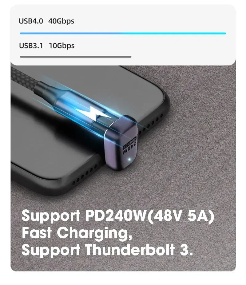 USB 4.0 PD 240W 8K 60Hz laddarkontakt för Macbook 40Gbps höghastighets USB C OTG U-form rak vinkel hane till hona-adapter