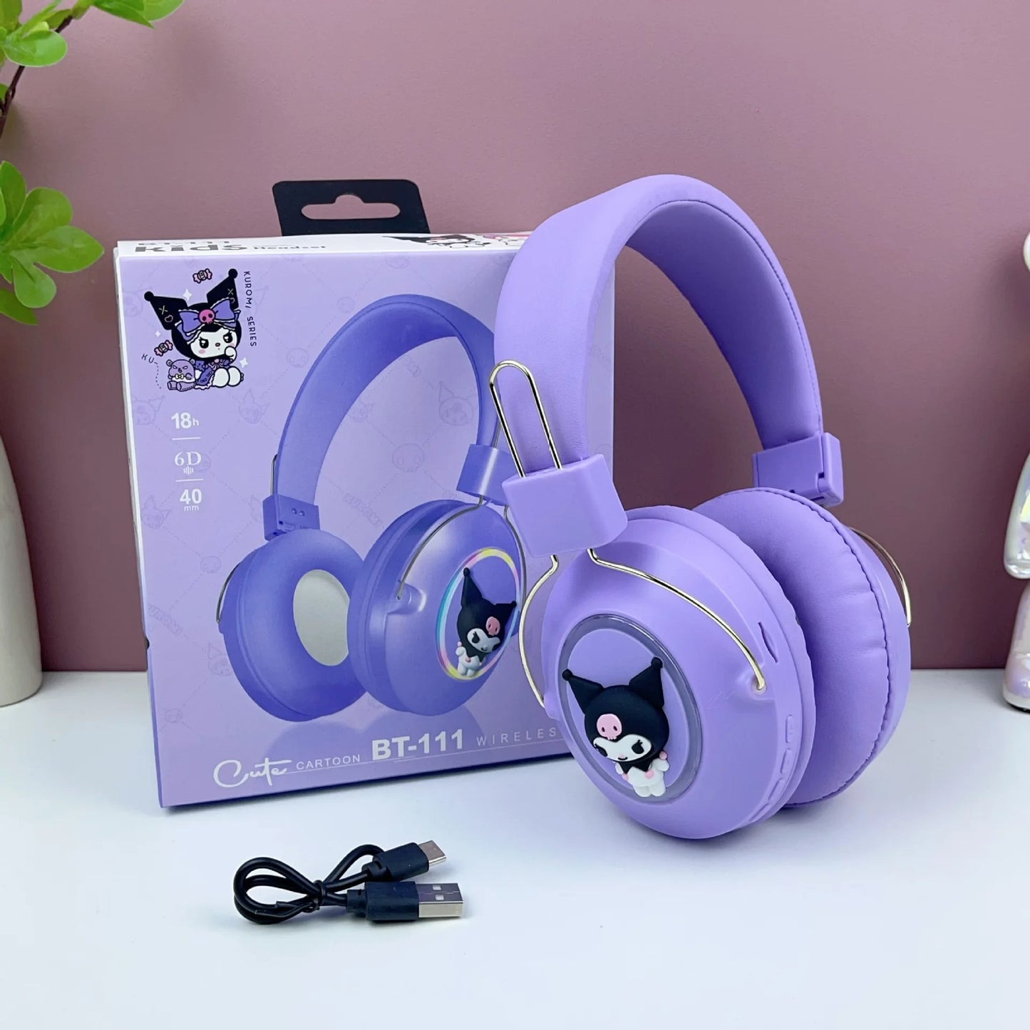 Nya Sanrio Kuromi Stitch Cartoon Bluetooth-sporthörlurar med LED-blinkande trådlösa Esports-spelhörlurar