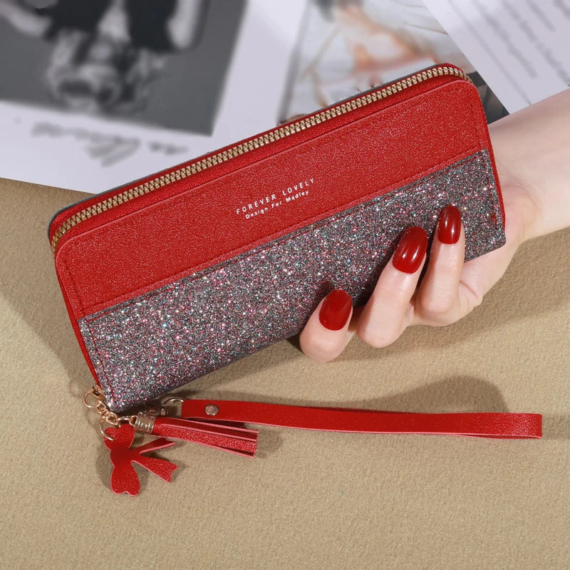 Fashion Zipper Wallet – Women's Long PU Leather Wallet with Coin and Card Holder, Tote Bag Style.