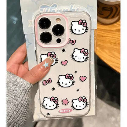 Genomskinligt telefonfodral med tecknad Hello Kitty-design för iPhone 15 ProMax