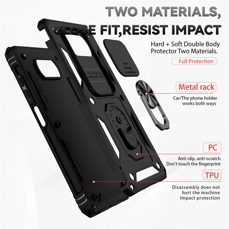 Shockproof Armor Case for Xiaomi Pocophone Poco X3 Pro, Car Holder Phone Cover for Poco X3 NFC, X3 Pro, Camera Lens Protection Funda