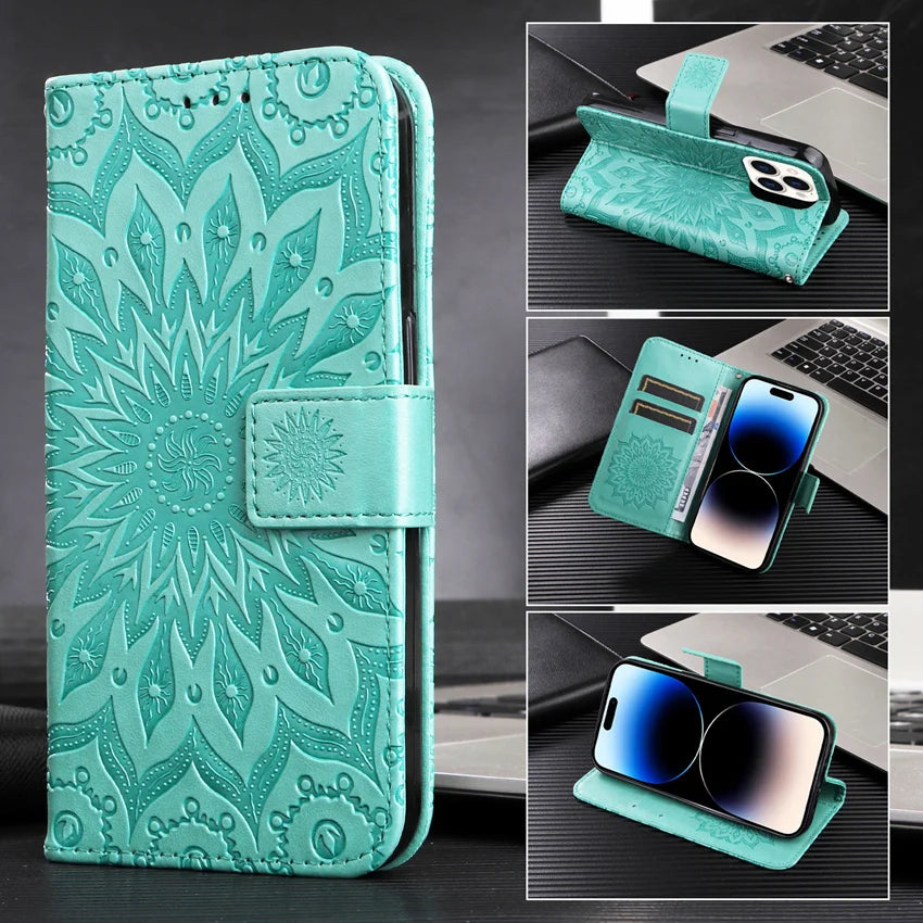 Green Leather Phone Book Cover Flower Honor