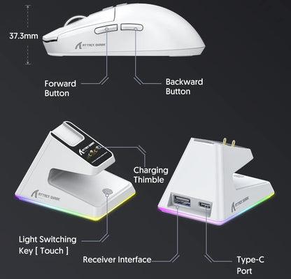 Shark X6 PAW3395 Bluetooth Mouse,Tri-Mode Connection,RGB Touch Magnetic Charging Base