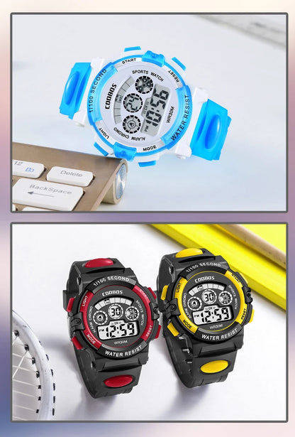 COOBOS Brand Children Watch Sports Digital Watch for Kids Boys Girls Student 30M Waterproof Multifunctional LED Wristwatch