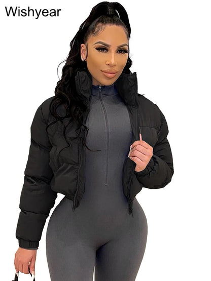 Women's Gray Short Puffer Jacket with Zipper