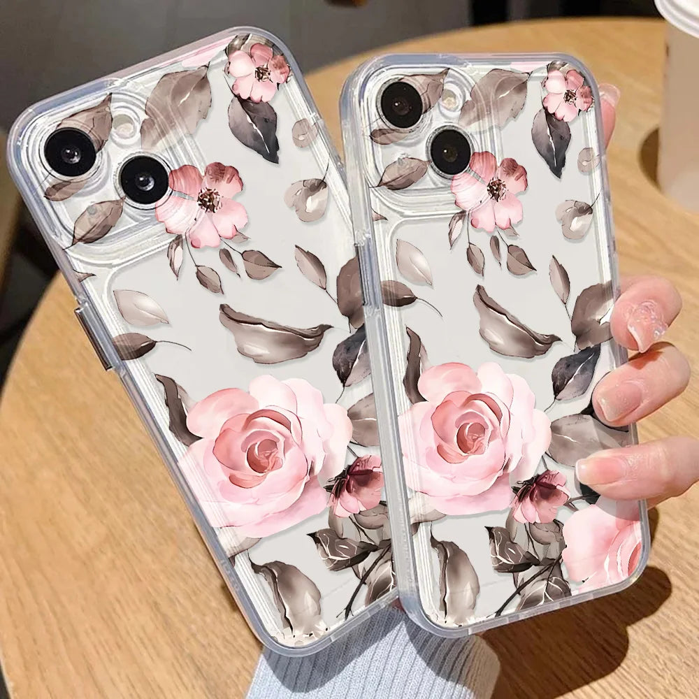 Lyxigt telefonfodral för iPhone: Stötsäkert Flowers Silikon Funda Cover