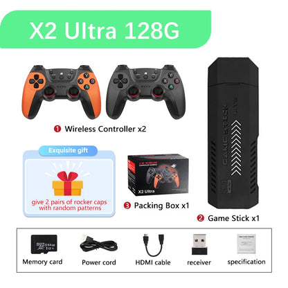 X2 Ultra Video Game Stick-konsol eller ENDAST 2,4G dubbel trådlös handkontroll 4K HD30000 Spel 128G Retrospel Julklapp